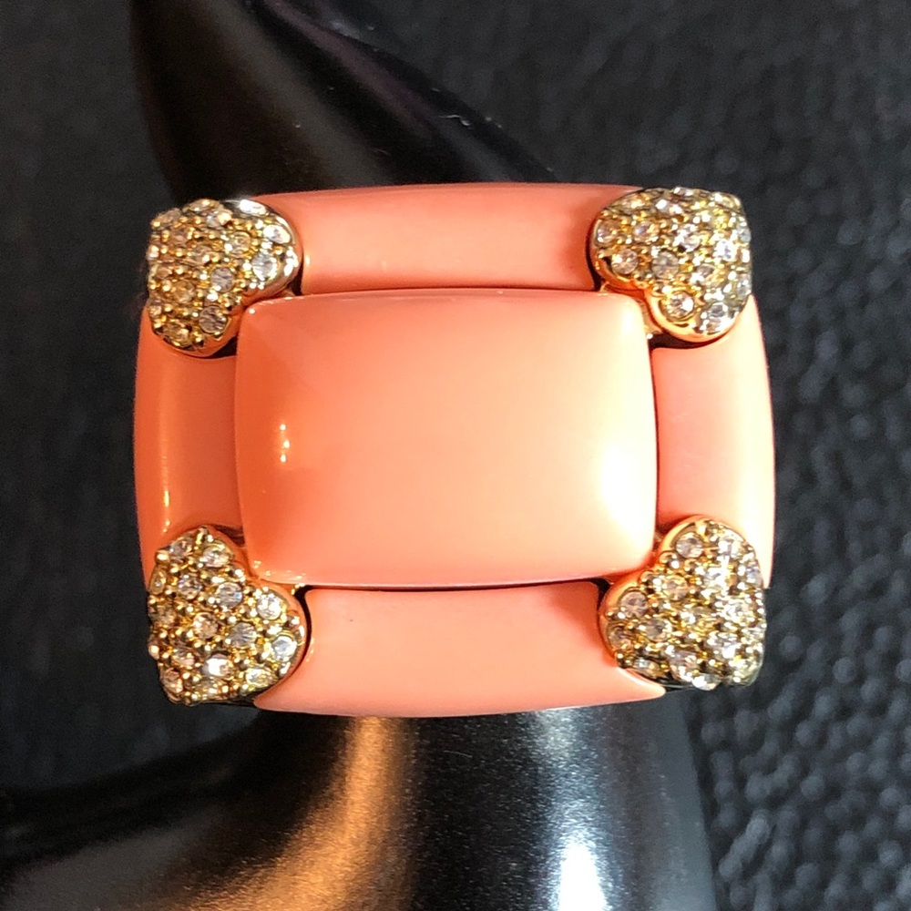 Coral Statement Ring Crystal Heart Camille Lucie Sz 7-8-9